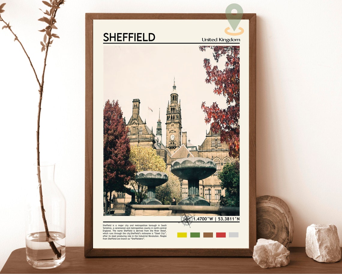 Sheffield United Kingdom City Hall Autumn Fountains Coordinate Poster