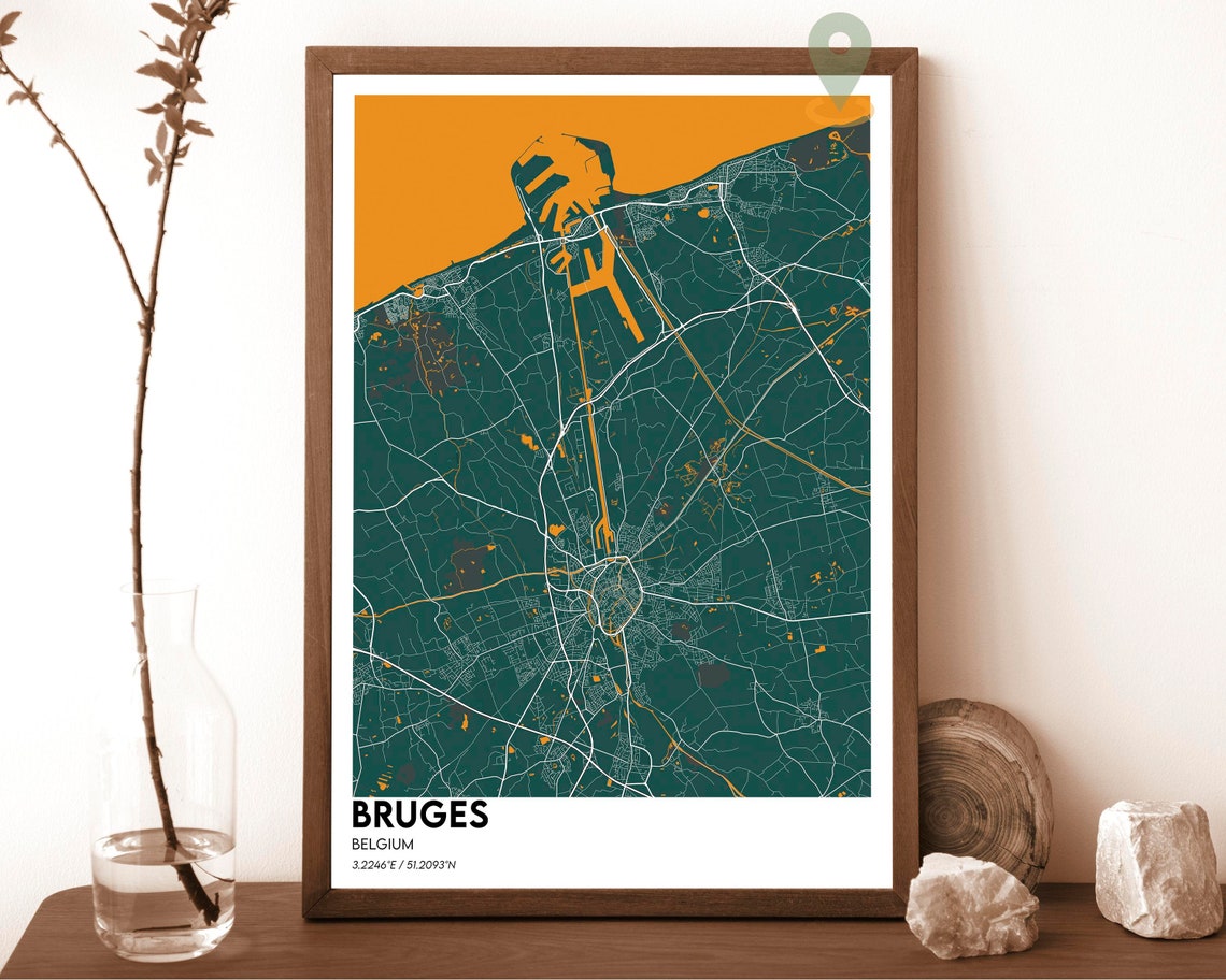Bruges Belgium Plum Peach Vintage Minimalist City Map Design Poster - Image 4