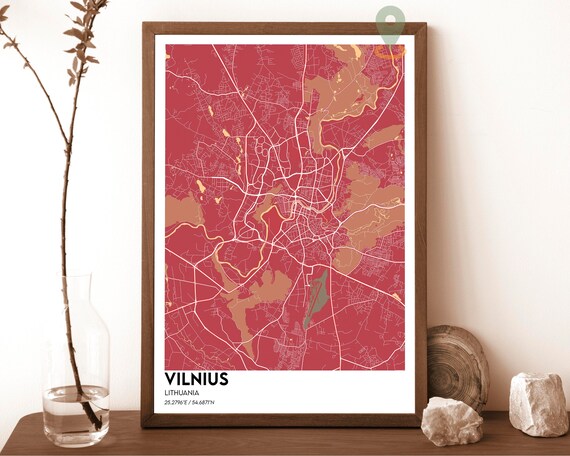 Vilnius Lithuania City Map Poster Red Minimalist Modern Art Style