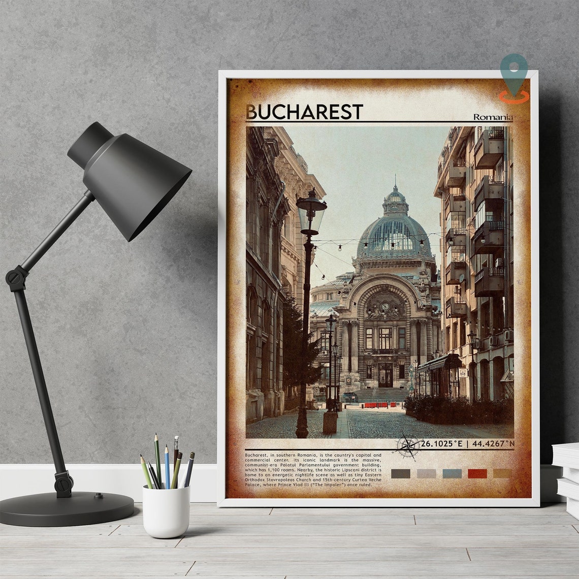 Historic Bucharest Romania Old Town Streetscape Travel Poster - Image 4