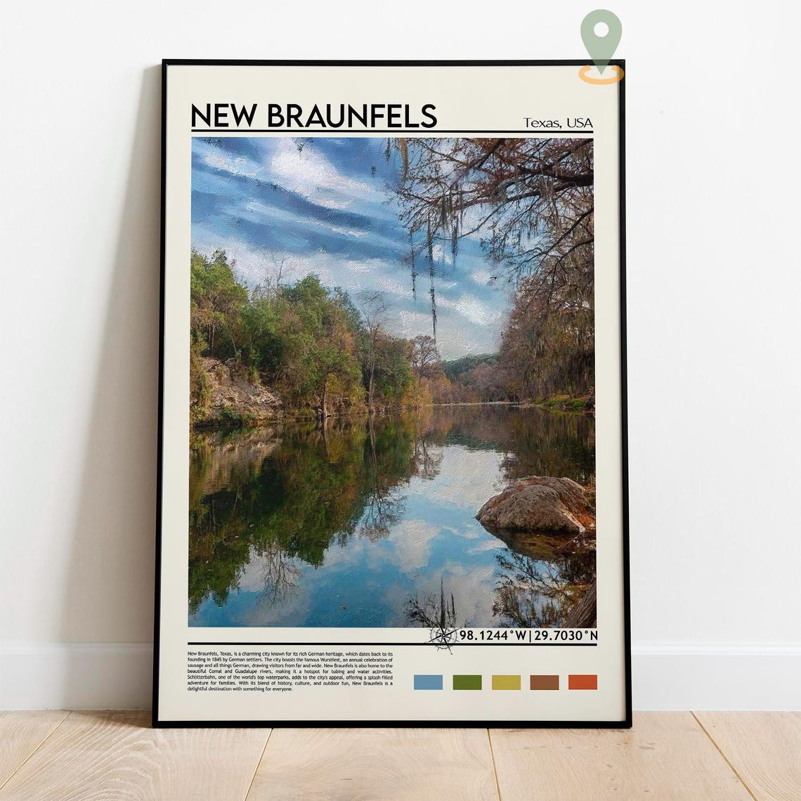 New Braunfels Texas River Reflection German Heritage Travel Poster - Image 3