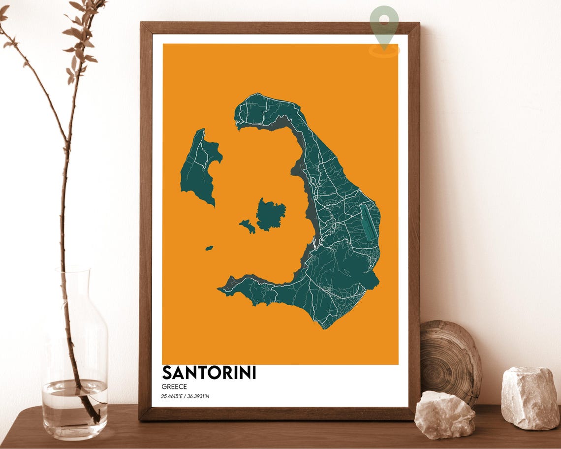 Santorini Greece Blush Pink Caldera Minimalist Island Map Poster - Image 4
