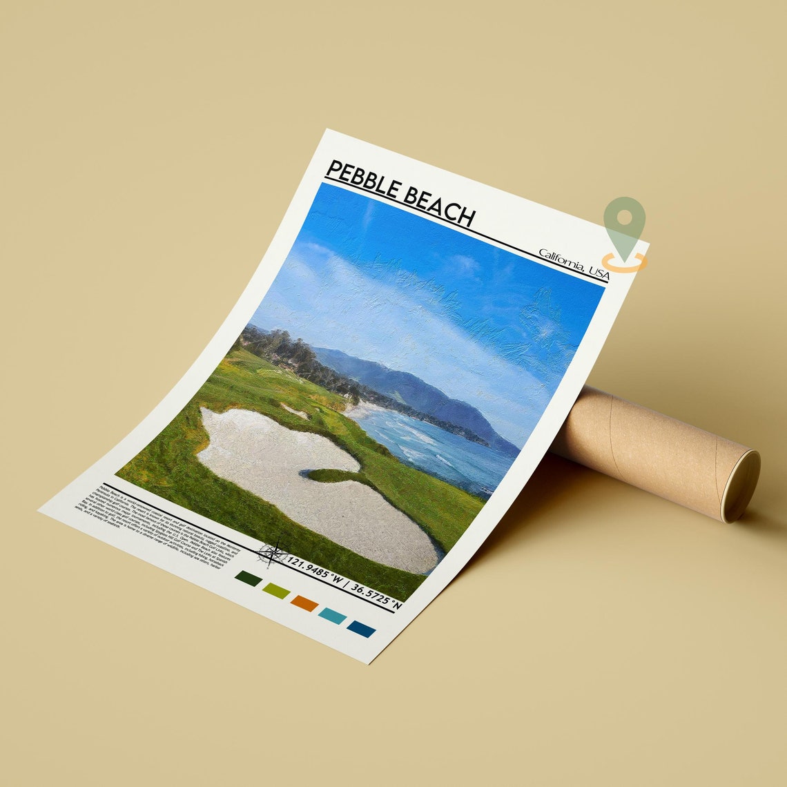 Pebble Beach California Golf Links Ocean Coast Painterly Art Poster - Image 5