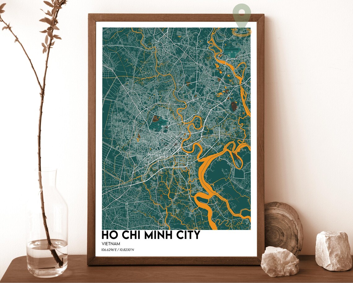 Ho Chi Minh City Vietnam Modern Street Map Navy Yellow Poster - Image 4