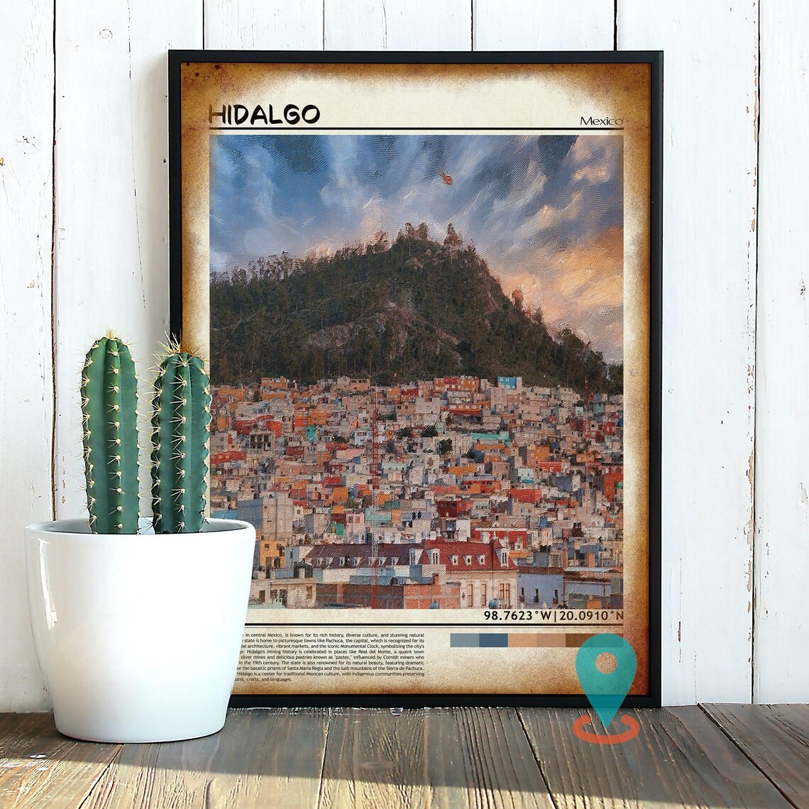 Hidalgo Mexico Colorful Hillside Town Travel Photo Home Decor Wall Art - Image 2