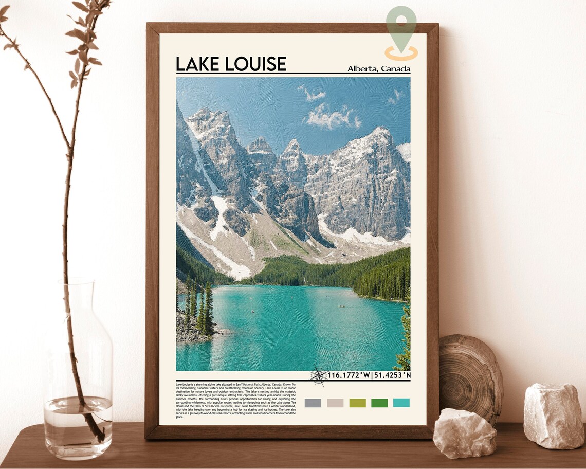 Lake Louise Alberta Turquoise Lake Rocky Mountain Peaks Travel Poster