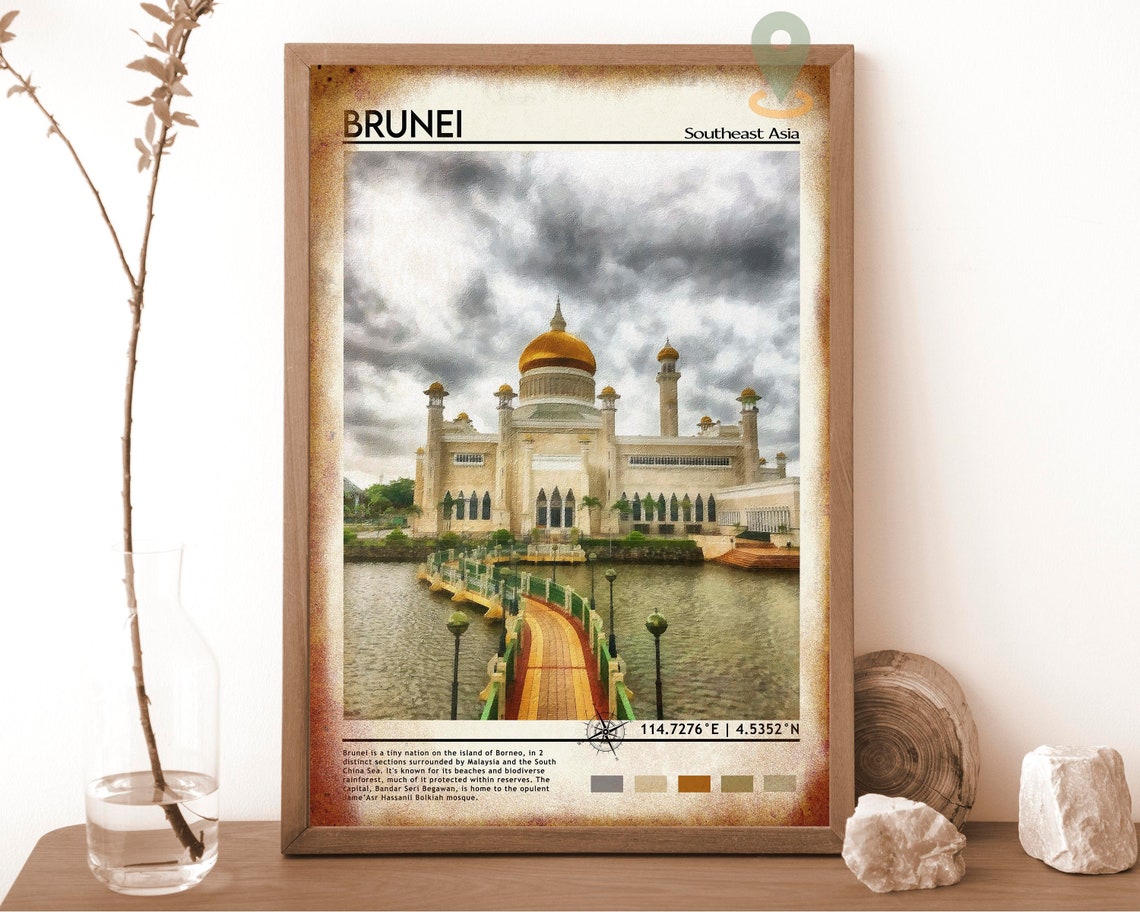 Brunei Golden Dome Mosque Southeast Asia Riverside Travel Poster - Image 6