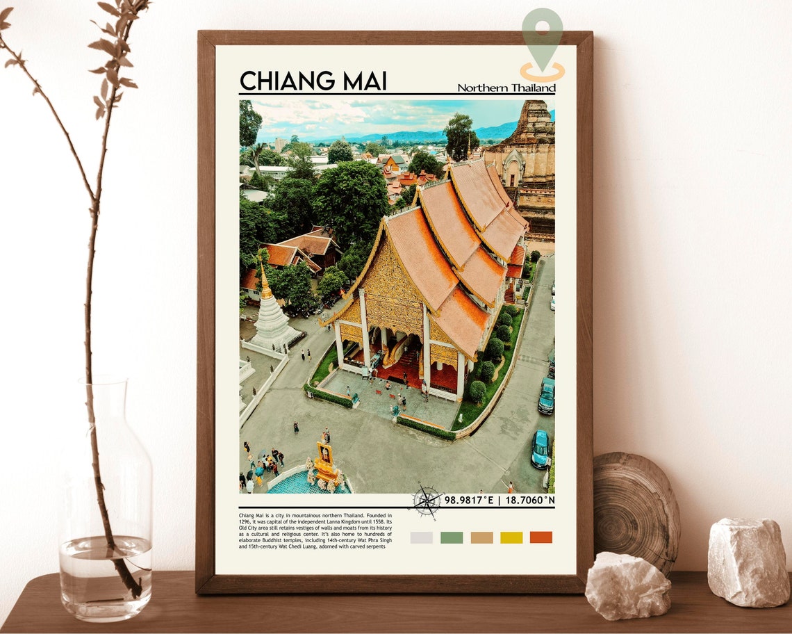 Chiang Mai Northern Thailand Golden Temple Aerial View Travel Poster