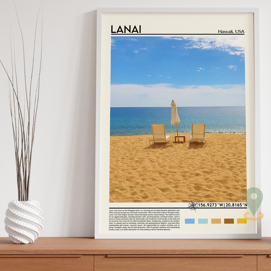 Lanai Hawaii Beach Chairs Umbrella Tropical Sand Island Poster - Image 3
