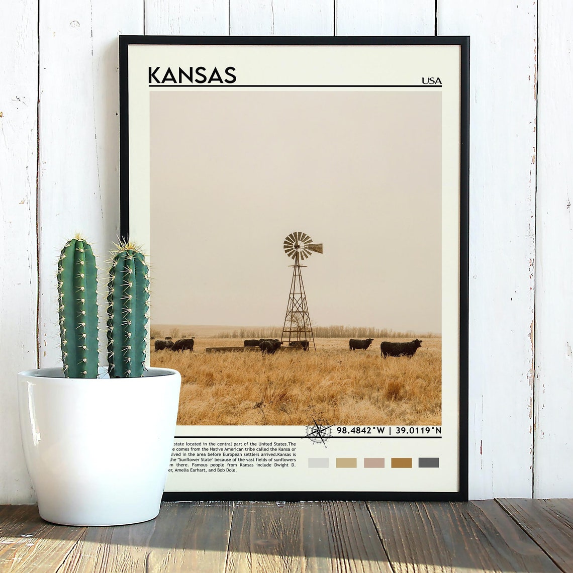 Kansas Prairie Windmill Cattle Golden Field Heartland USA Poster - Image 3