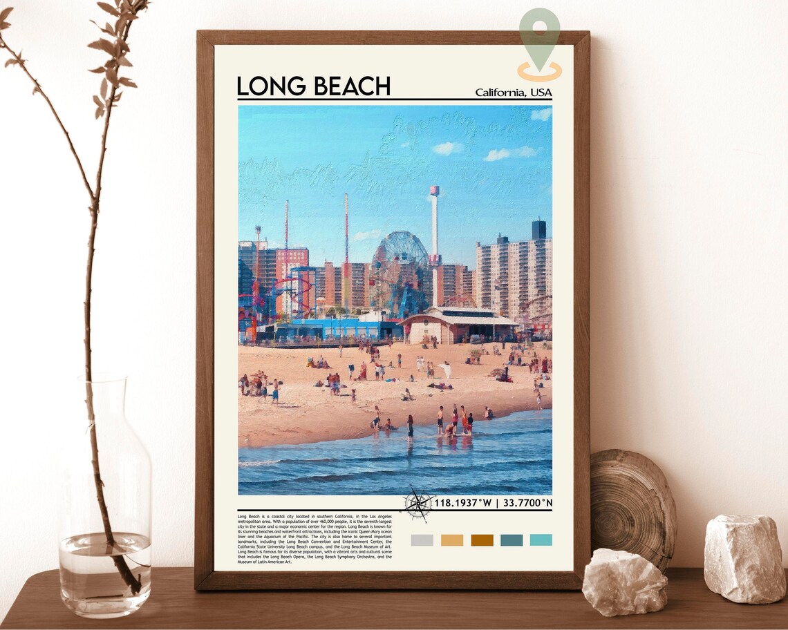 Long Beach California Beach Photo Poster Amusement Pier Scene Art