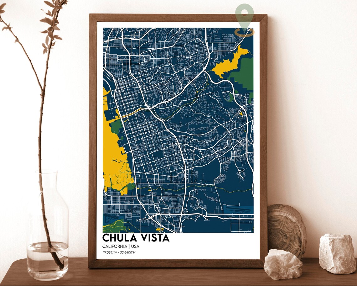 Chula Vista California Neon Pink Street Map Dark Navy Coastal Art Print - Image 6