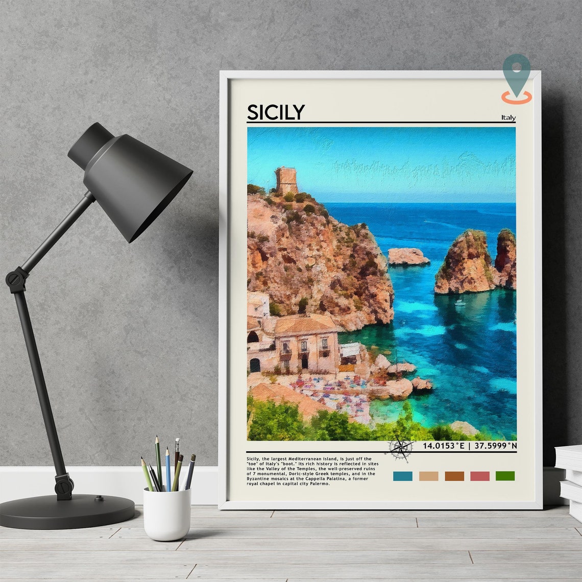 Sicily Italy Dramatic Cliffs Turquoise Coast Sea View Poster - Image 4