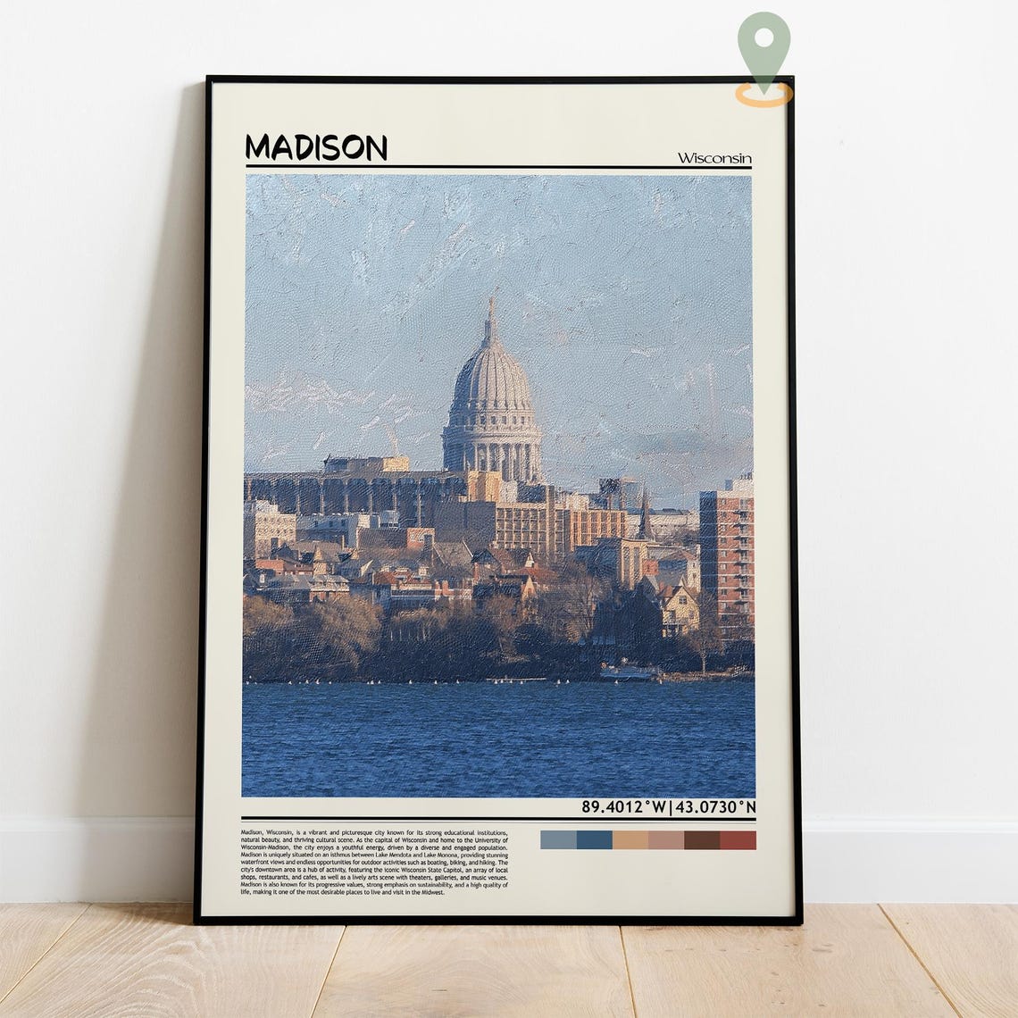 Madison Wisconsin State Capitol Lakefront Skyline Cityscape Poster - Image 2