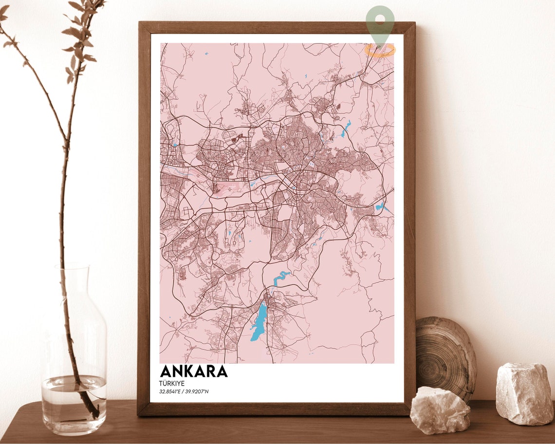 Ankara Turkiye Bold Red Graphic Modern City Street Map Poster - Image 3