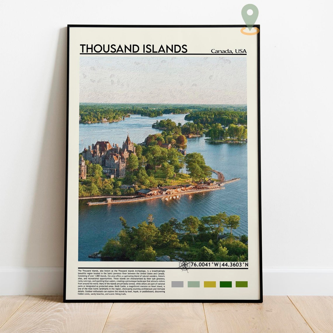 Thousand Islands Boldt Castle Aerial Island River View Travel Print - Image 2