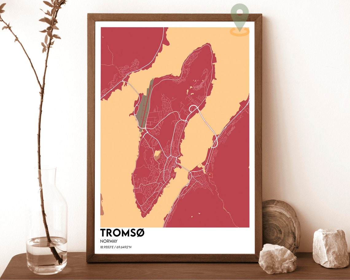 Tromso Norway Navy Gold Island City Street Map Arctic Art Poster - Image 3