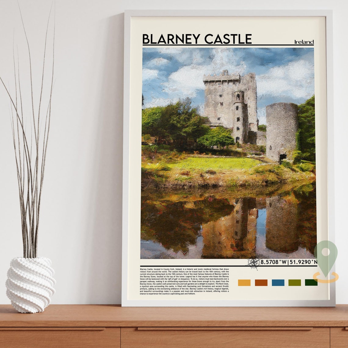 Blarney Castle Ireland Medieval Tower Lake Reflection Travel Poster - Image 5