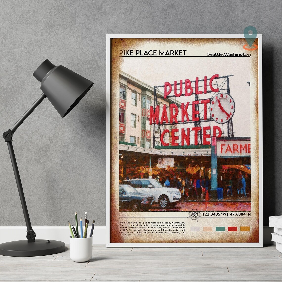 Pike Place Market Seattle Public Market Center Neon Sign Poster - Image 3