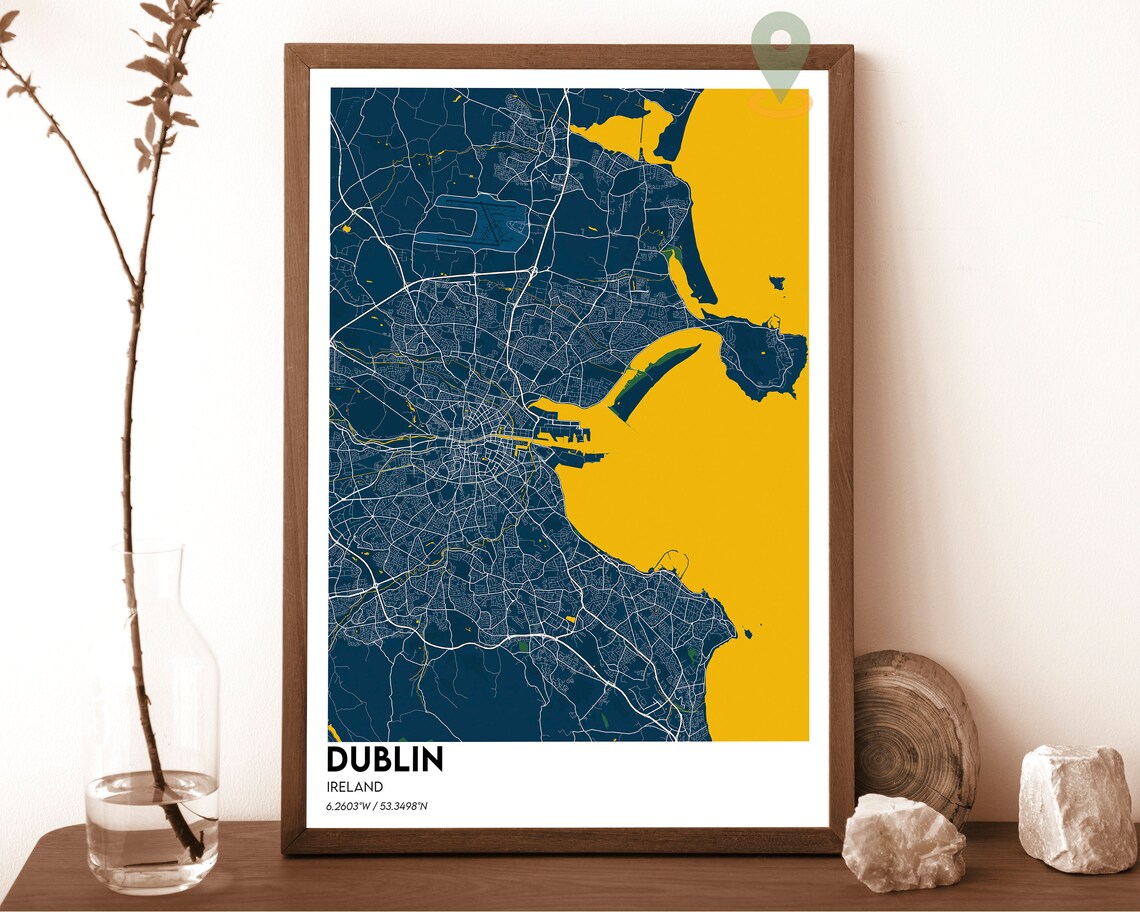 Dublin Ireland Charcoal Orange Vintage Modern City Map Poster - Image 2