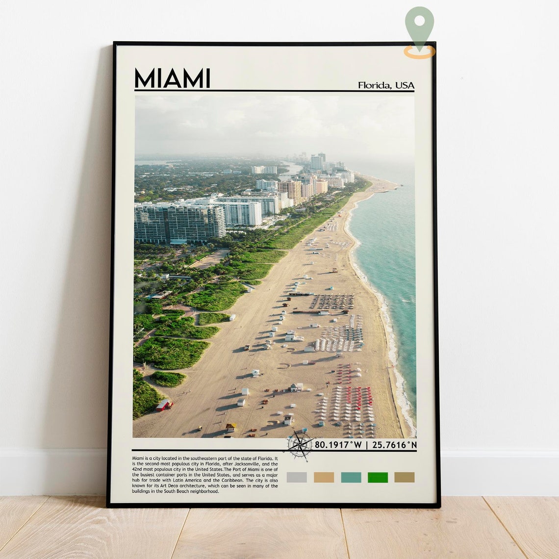 Miami Florida Aerial Beach Skyline Tropical Coast Travel Poster - Image 5