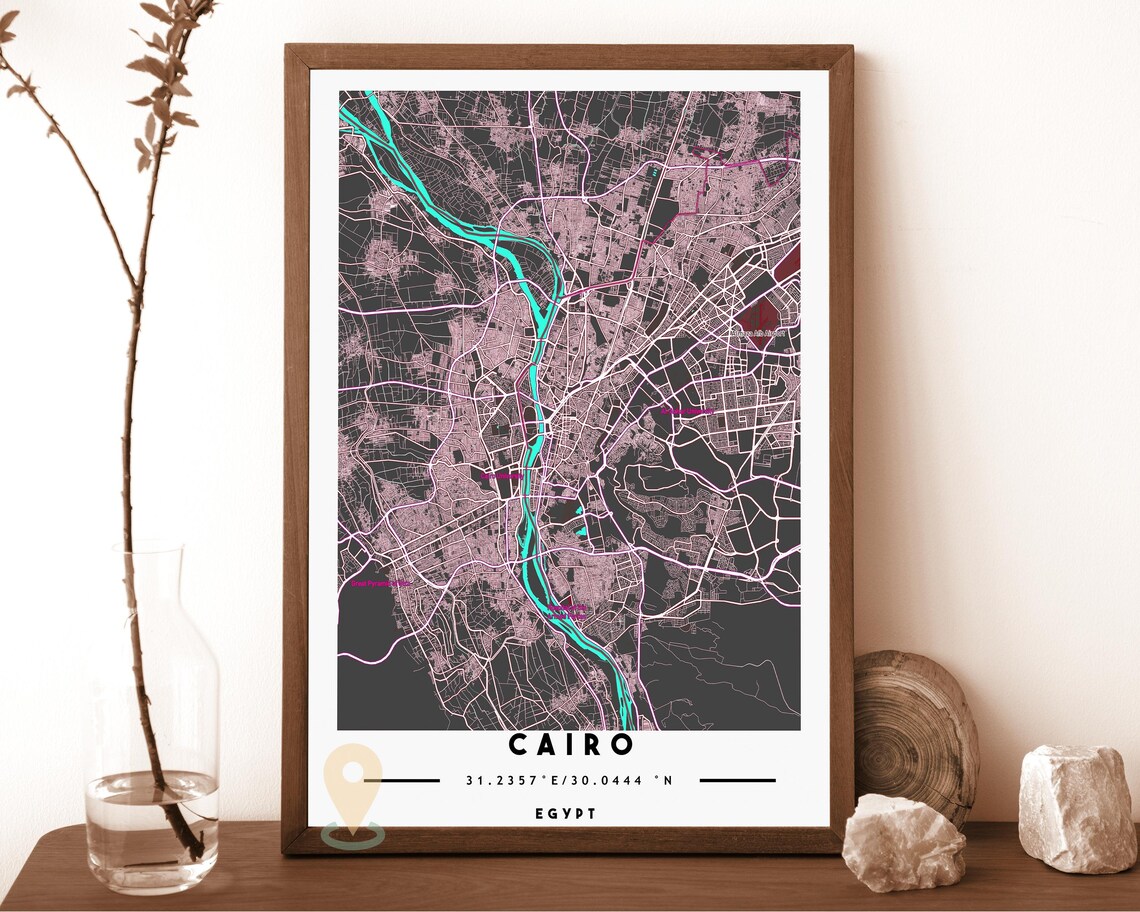 Cairo Egypt City Street Map Nile Gold Green Poster Wall Decor - Image 4