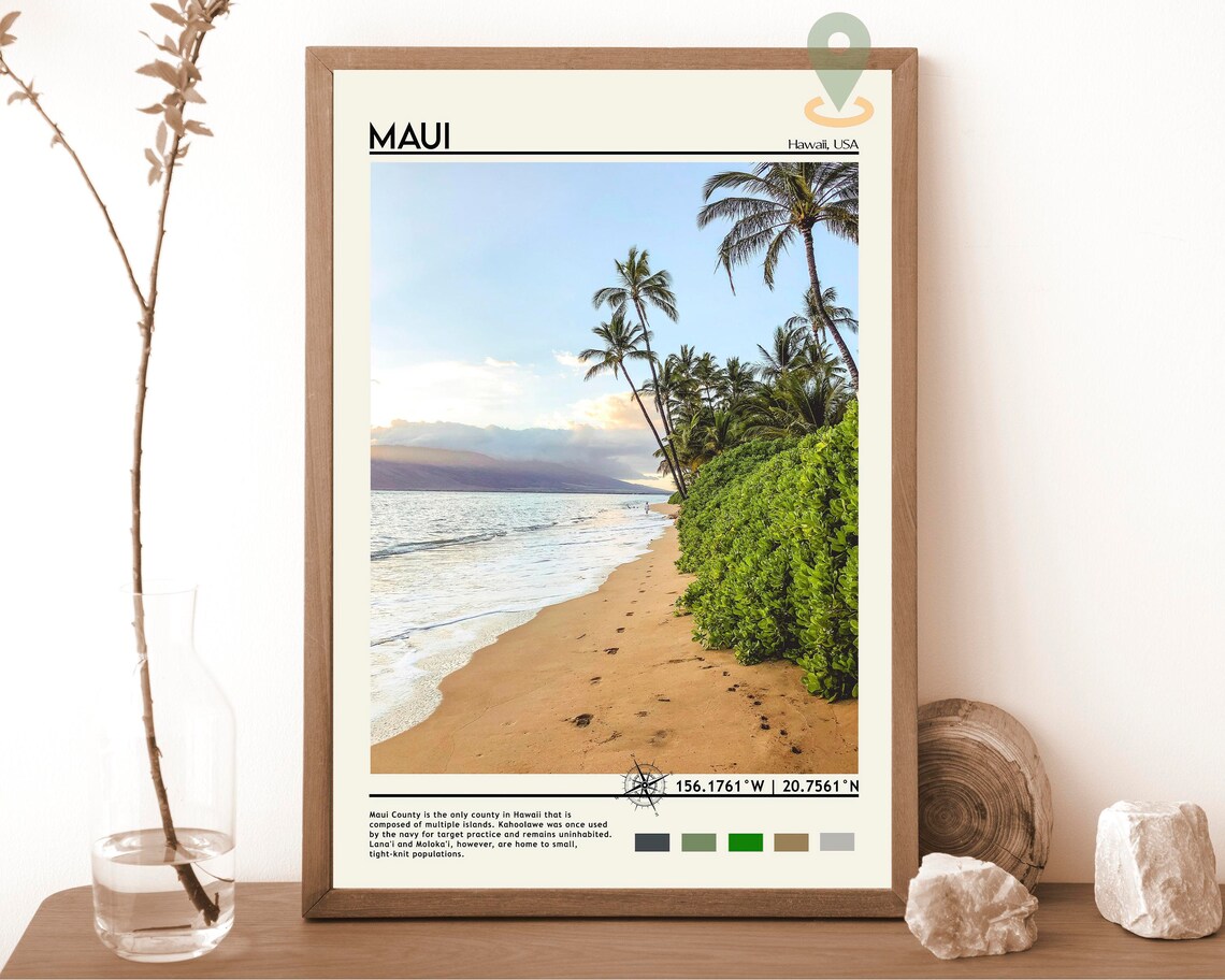 Maui Hawaii Palm Lined Golden Sand Beach Island Escape Poster
