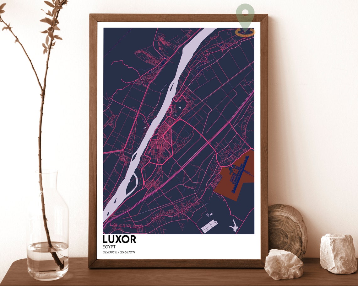 Luxor Egypt Dark Night Nile River City Map Modern Art Poster - Image 2