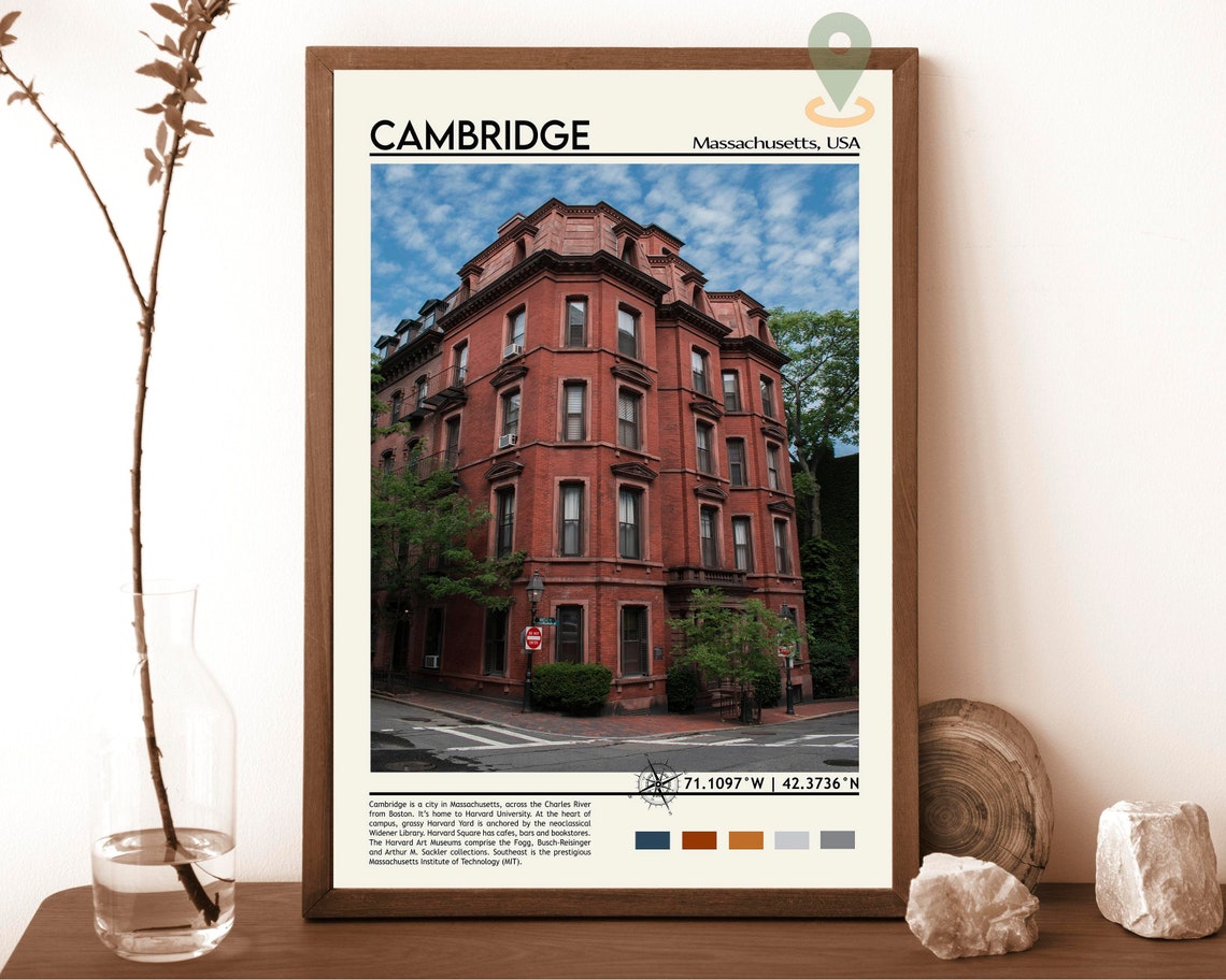 Cambridge Massachusetts Historic Red Brick Building Travel Poster