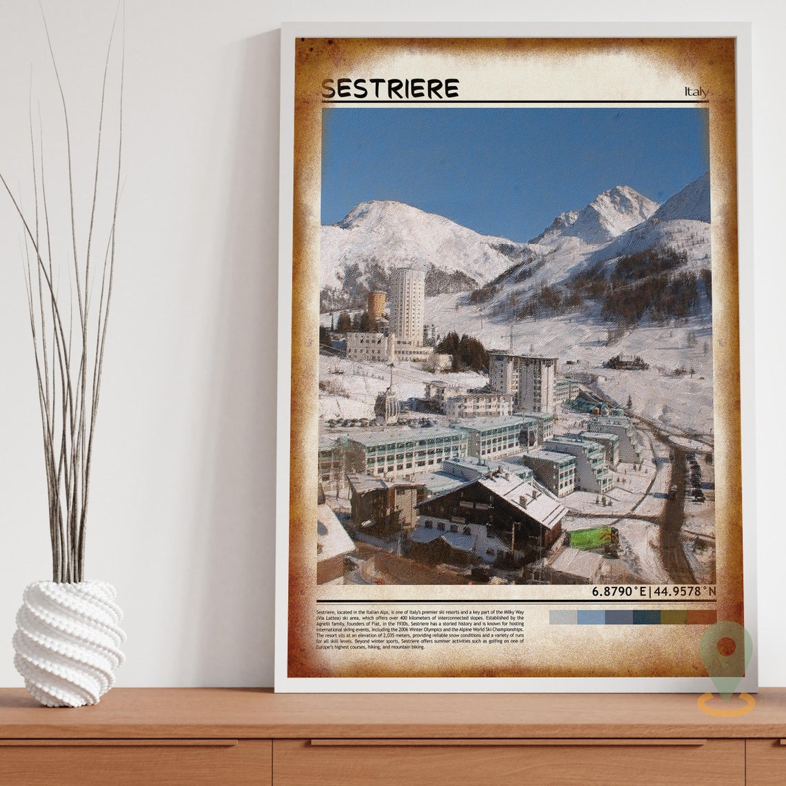 Sestriere Italy Alpine Ski Town Aerial Winter View Travel Poster - Image 3