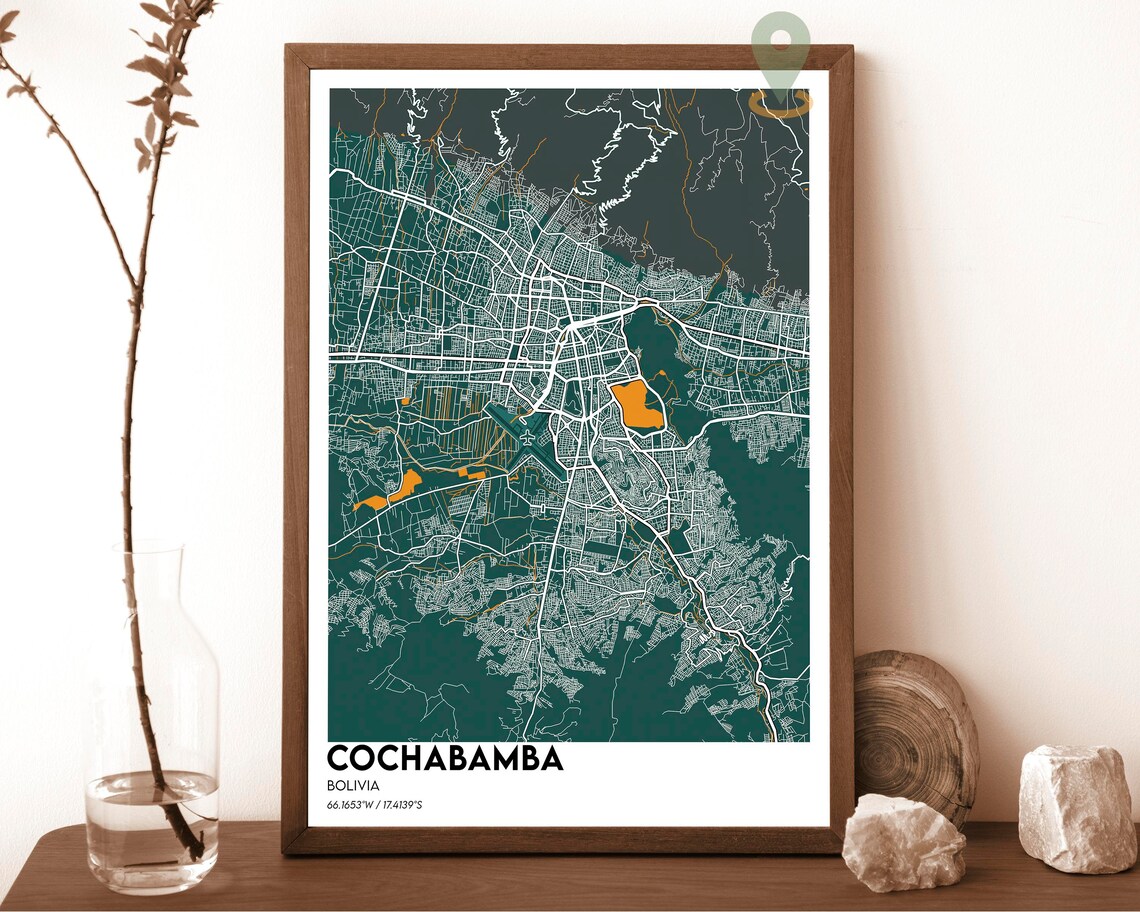 Cochabamba Bolivia Vintage Sepia Style City Street Map Gallery Wall Art - Image 5