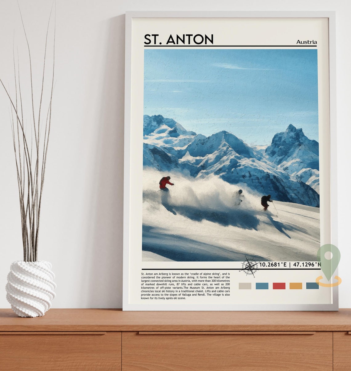 St Anton Austria Alpine Ski Slopes Powder Snow Mountain Travel Poster - Image 3