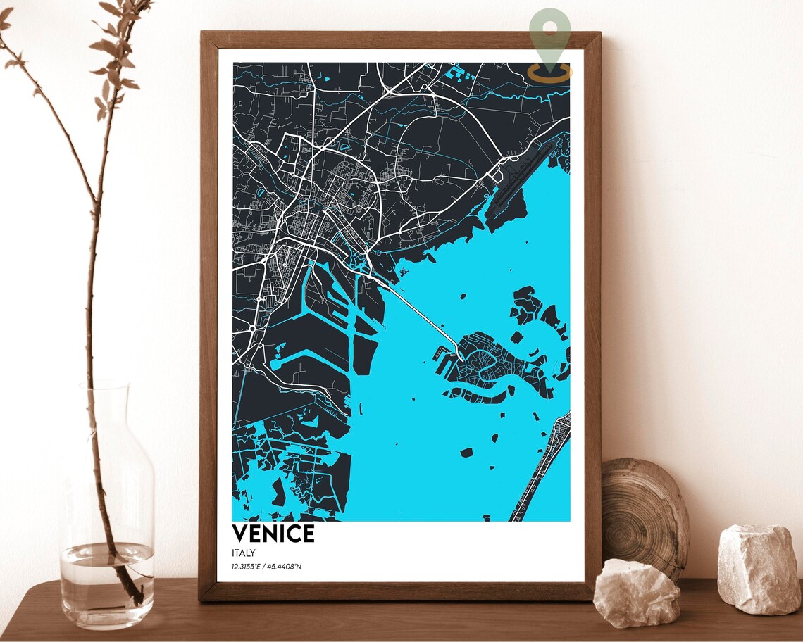 Venice Italy City Map Poster Pink Cyan Modern Lagoon Art Style - Image 5