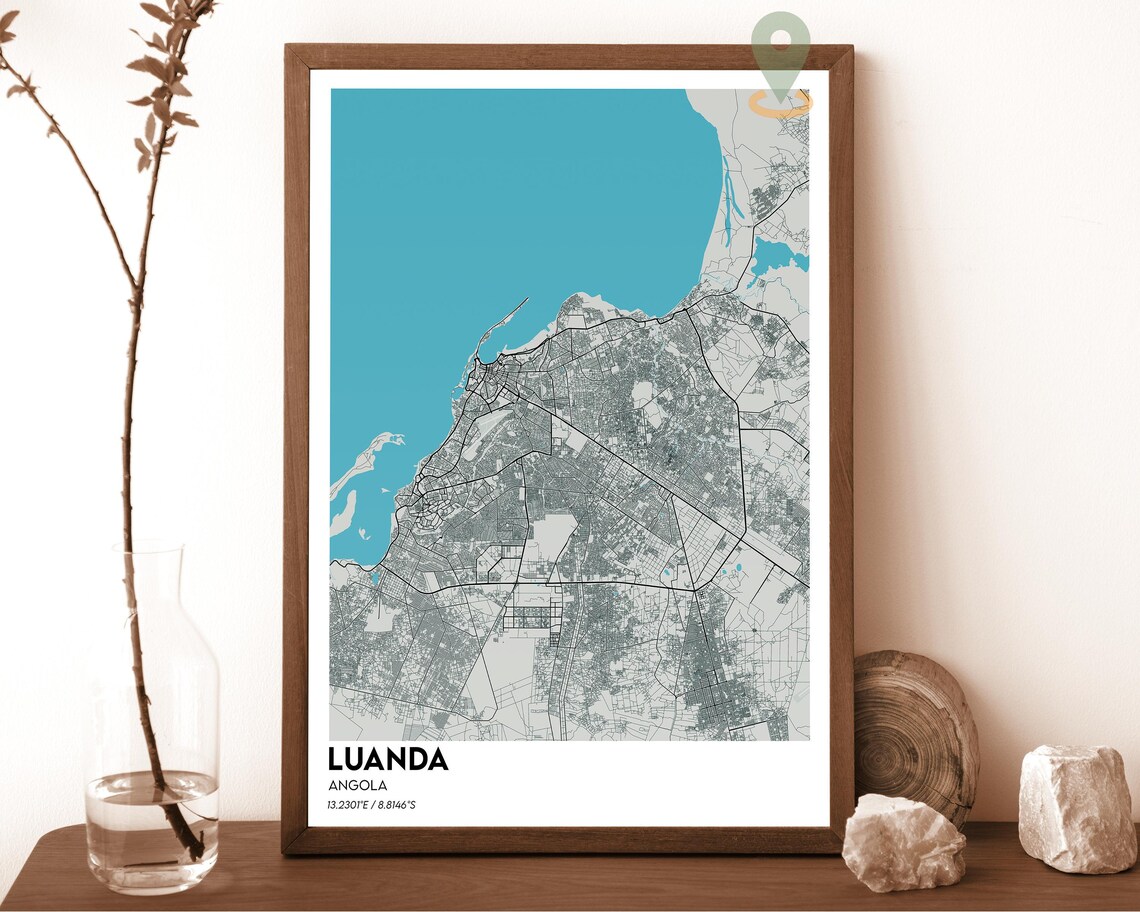 Luanda Angola Dark Gray Coastal City Street Map African Travel Poster - Image 2