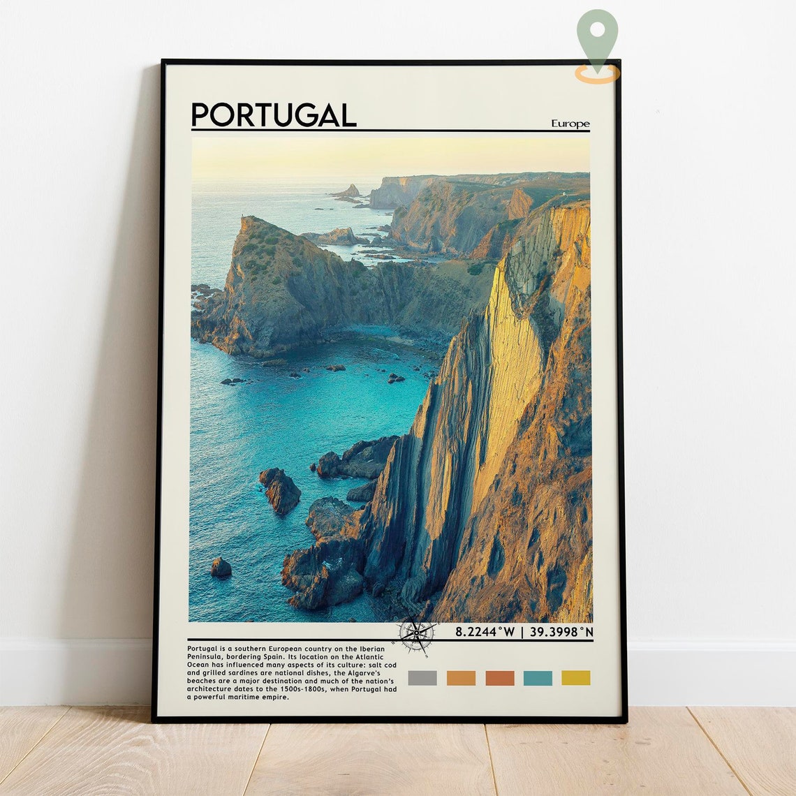 Portugal Golden Sea Cliffs Atlantic Coast Sunset Travel Poster - Image 2