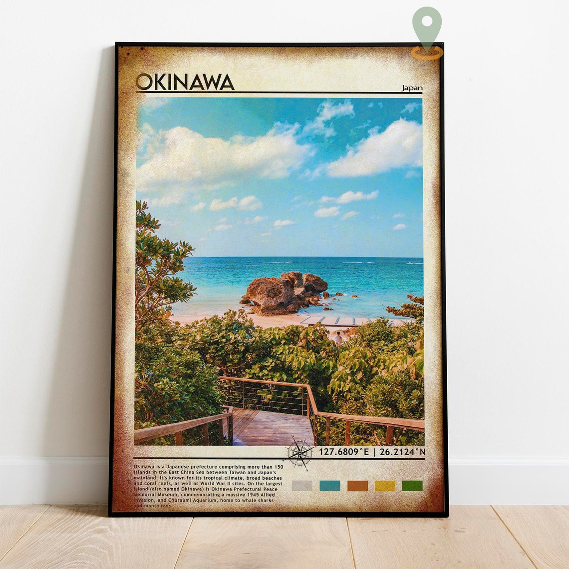 Okinawa Japan Tropical Beach Boardwalk Turquoise Ocean Poster - Image 2