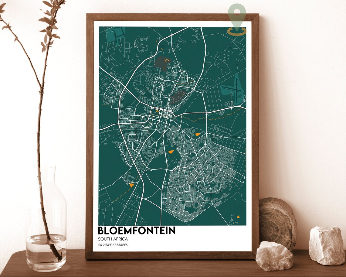Bloemfontein South Africa Red City Map Street Layout Travel Poster - Image 6