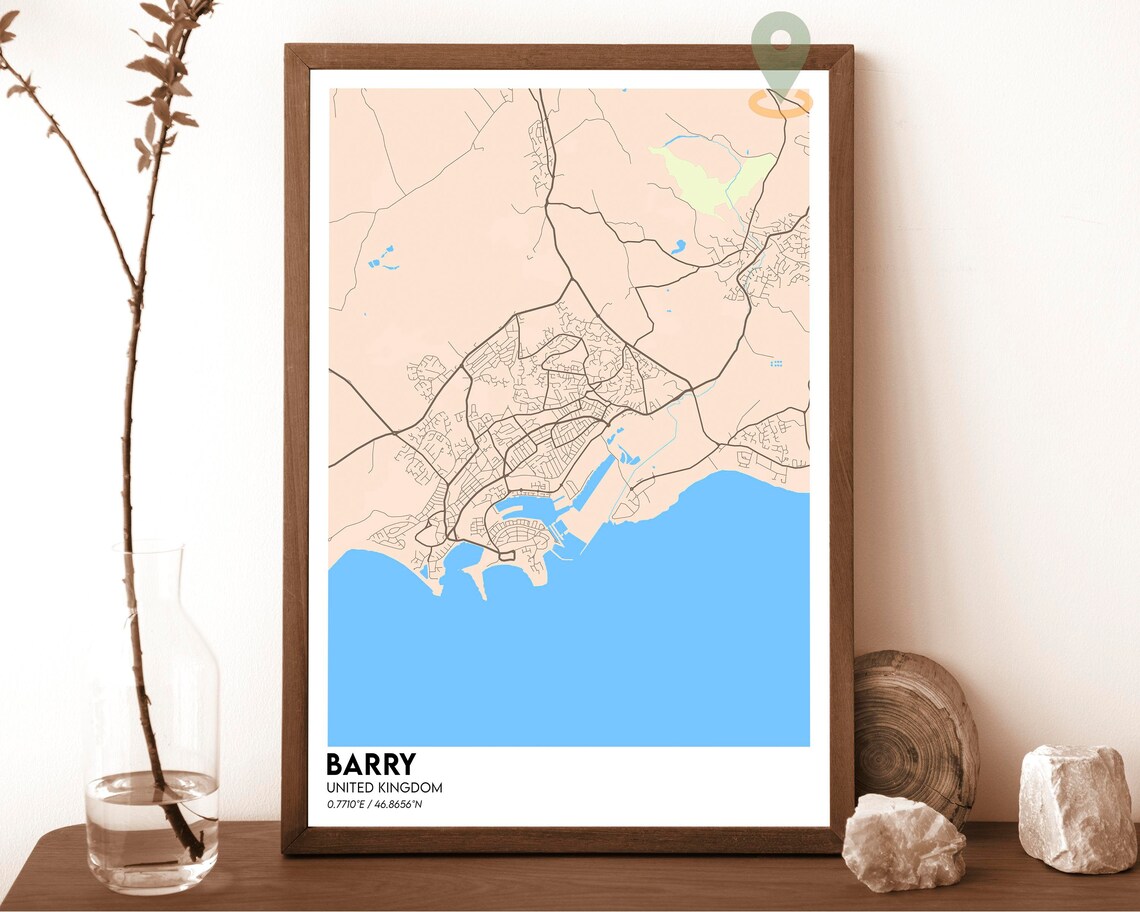 Barry United Kingdom Bold Navy Gold Coastal Street Map Poster - Image 4
