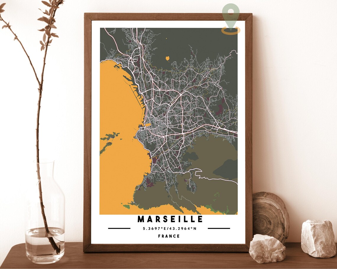 Marseille France City Street Map Modern Gold Art Print for French Coastal Decor - Image 2