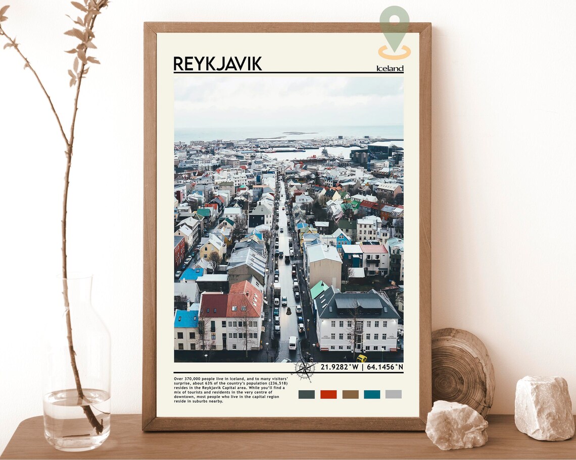 Reykjavik Iceland Colorful Houses Aerial Downtown Photo Poster