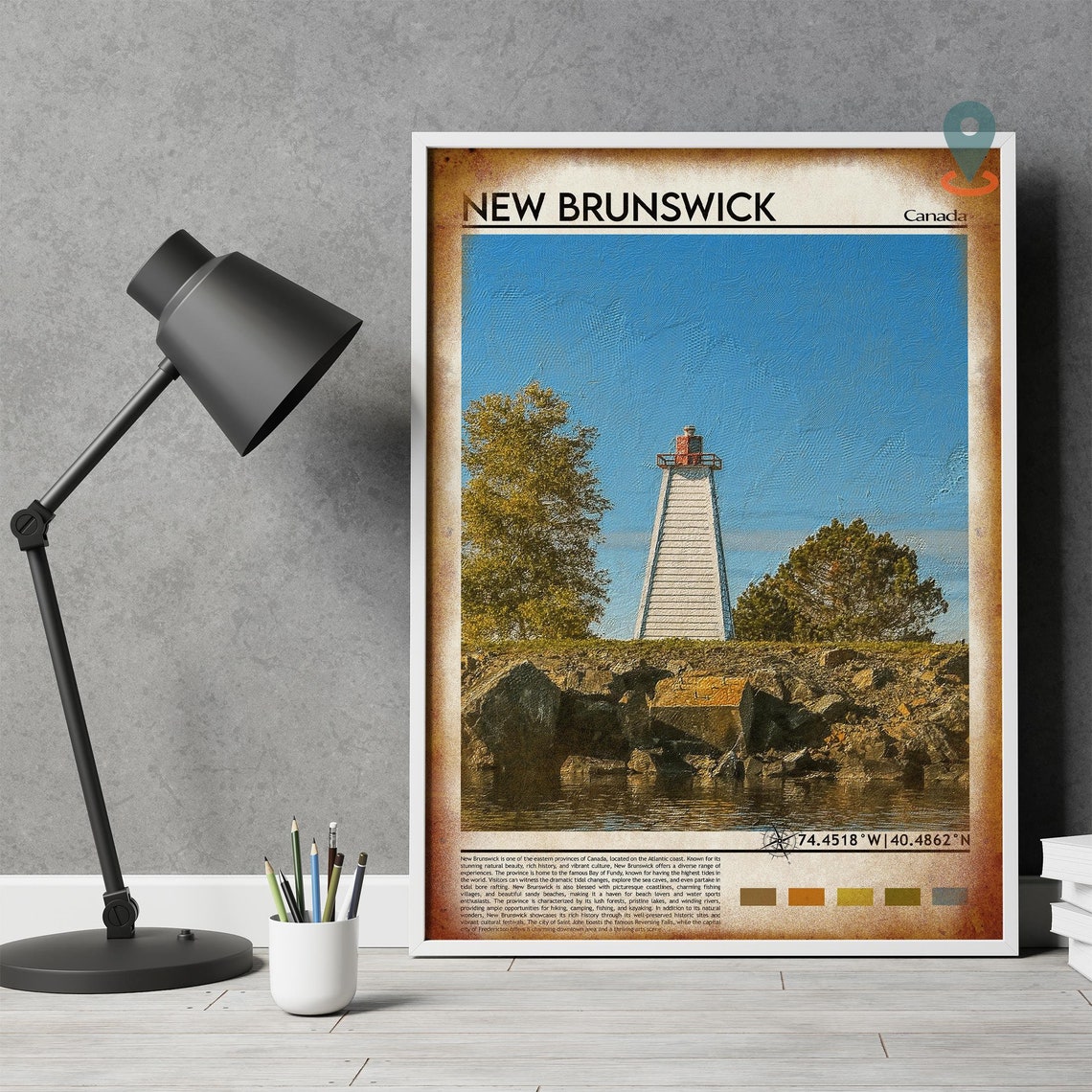 New Brunswick Canada Coastal Lighthouse Rocky Shore Travel Print - Image 4