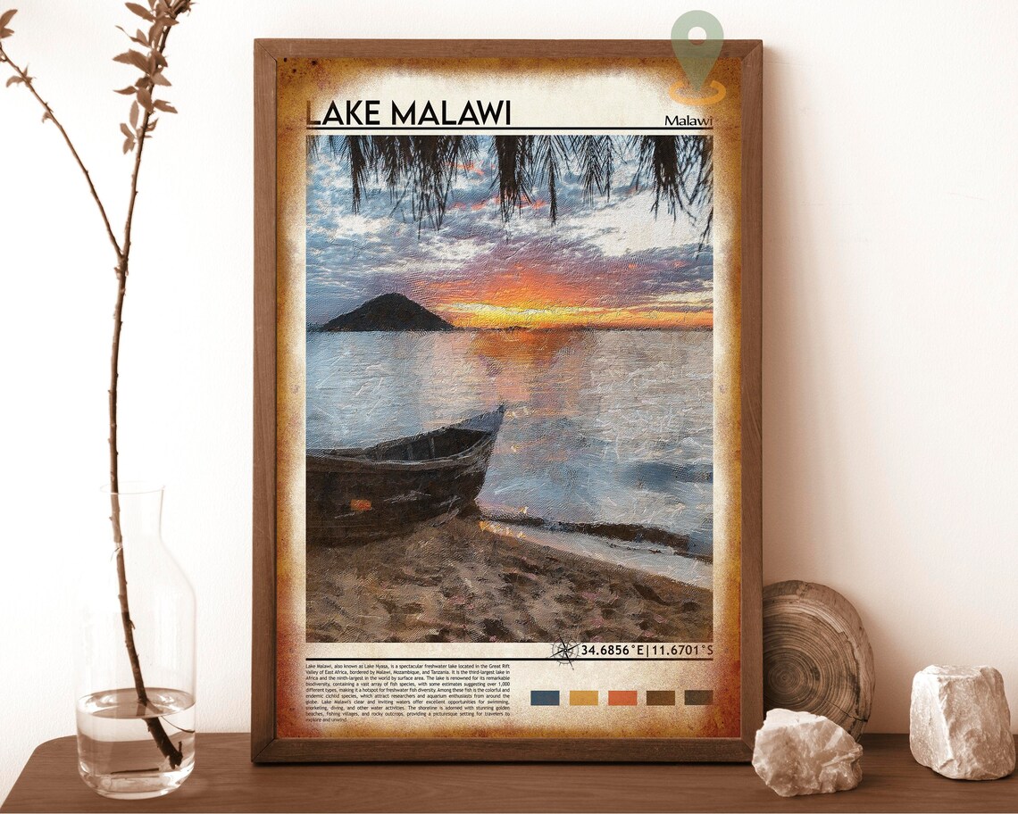 Lake Malawi Sunset Fishing Boat Golden Hour Africa Travel Poster - Image 6