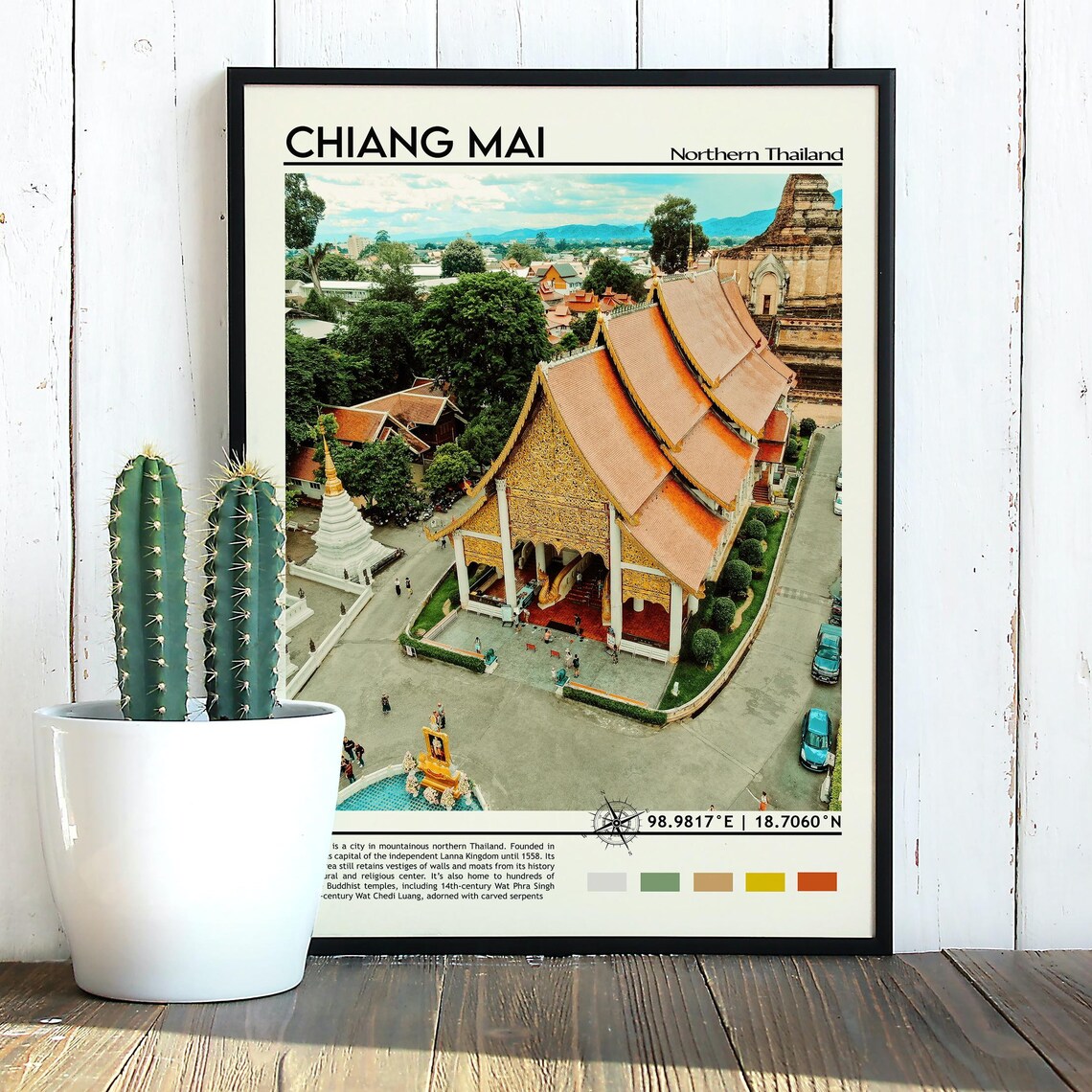 Chiang Mai Northern Thailand Golden Temple Aerial View Travel Poster - Image 2