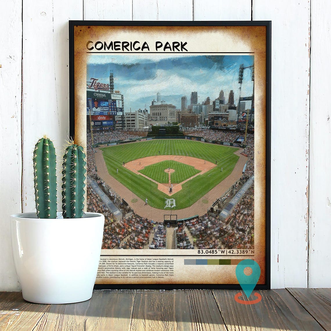 Comerica Park Detroit Tigers Baseball Stadium Watercolor Travel Poster - Image 2