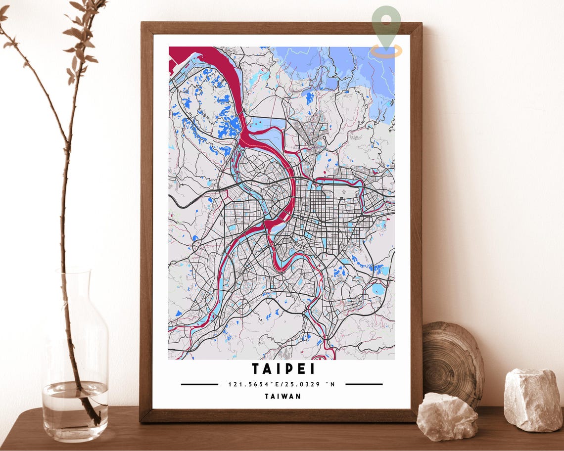 Taipei Taiwan City Map Art Poster Cream Blue Modern Wall Decor - Image 3