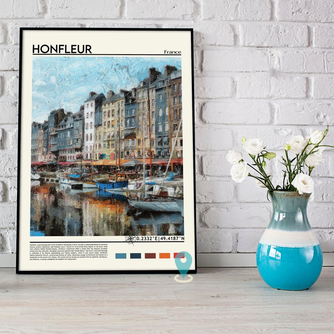 Honfleur France Charming Old Harbor Sailboats Waterfront Art Poster - Image 2
