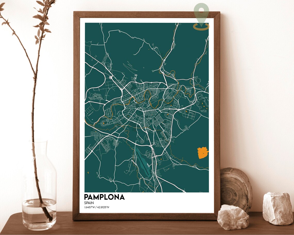 Pamplona Spain Midnight Purple Night City Map Street Art Poster - Image 4
