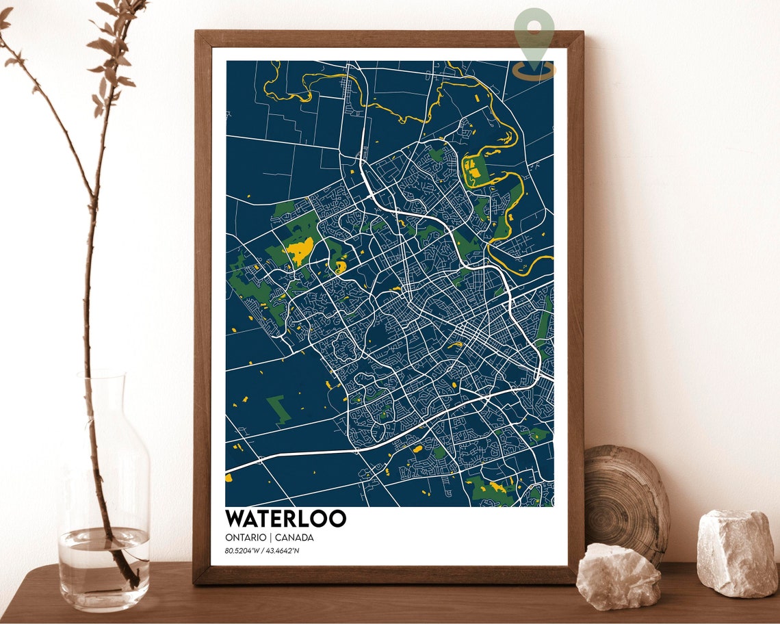 Waterloo Ontario Canada City Map Poster Red Modern Minimalist Art - Image 6