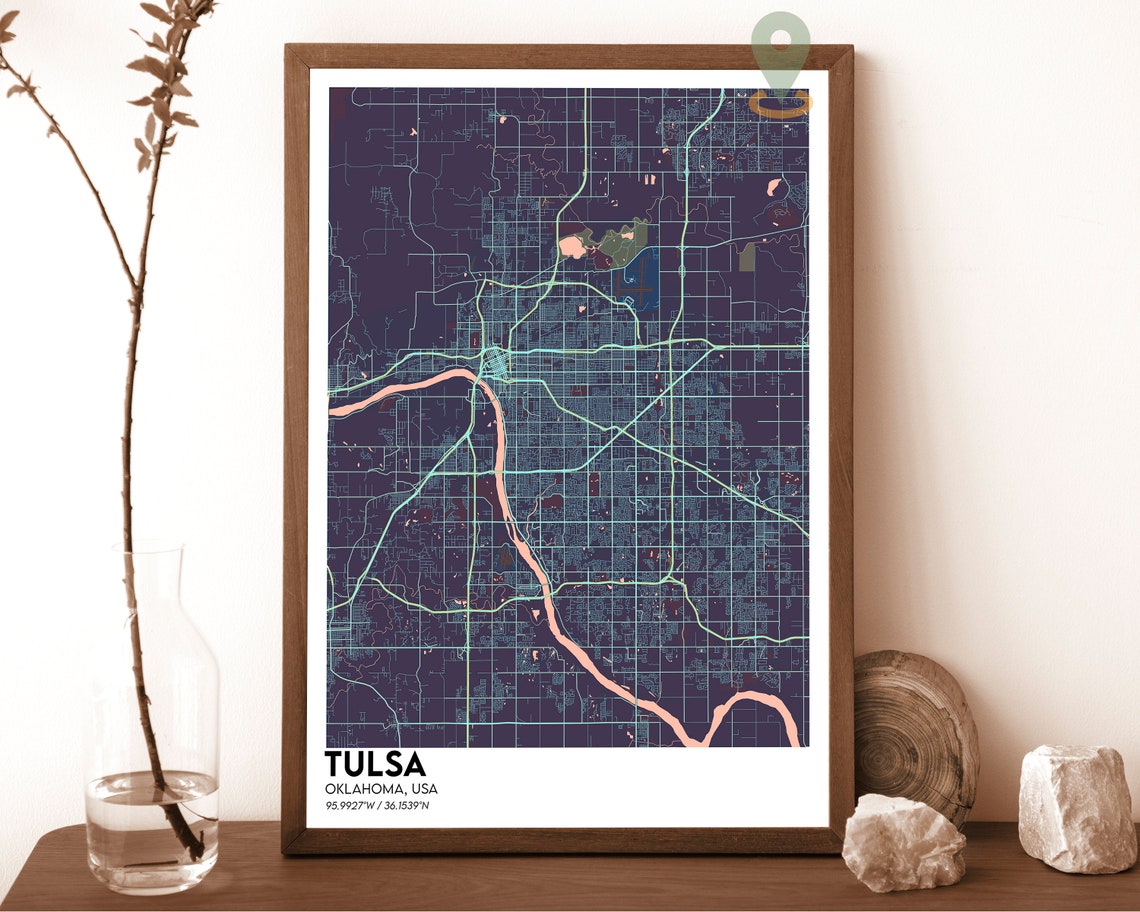 Tulsa Oklahoma Striking Crimson Red Modern City Map Art Poster - Image 3
