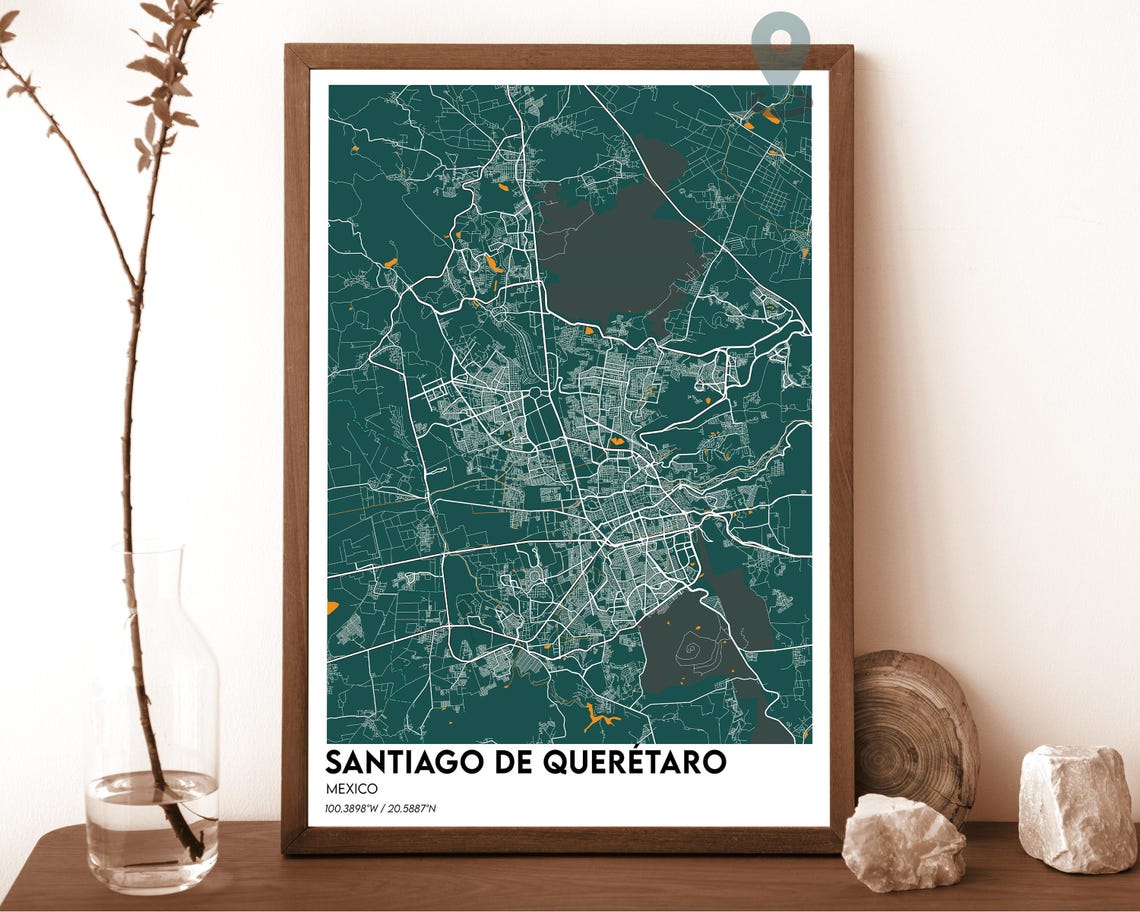 Santiago de Queretaro Mexico Crimson Red City Map Home Decor Poster - Image 5